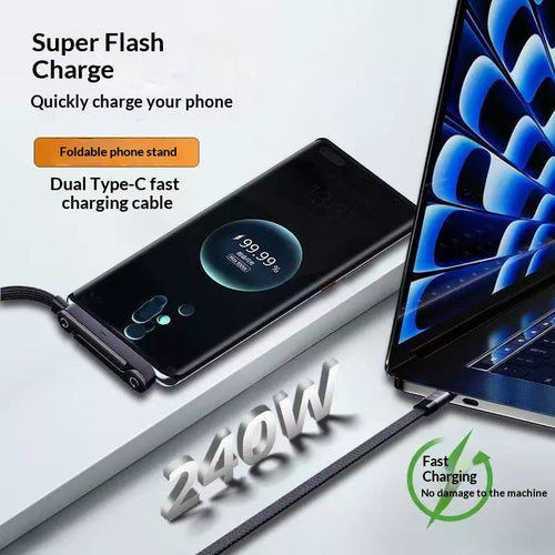 240W Fast-Charging Cable with Foldable Stand – Multi-Device Data & Charging Cable