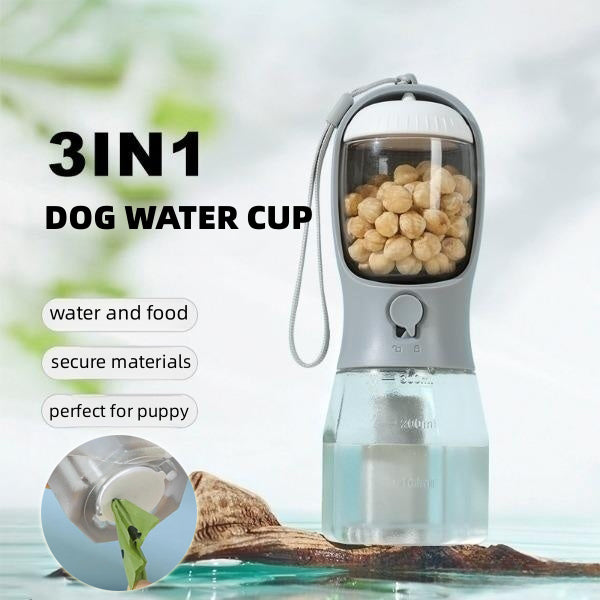 3-in-1 Portable Dog Water Bottle with Food & Waste Bag Compartment