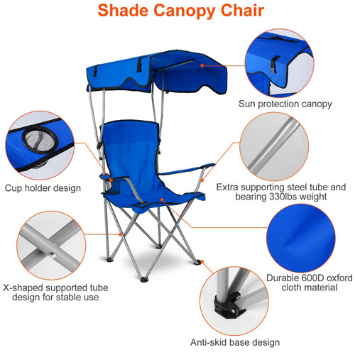 1Pc Foldable Camping Chair With Canopy Cup Holder 330LBS Max Load Folded As A Carry Bag Fedex Shipping