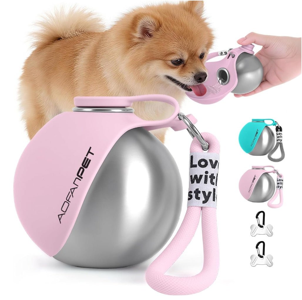 Portable Dog Water Bottle – Stainless Steel Travel Dispenser with Drinking Bowl
