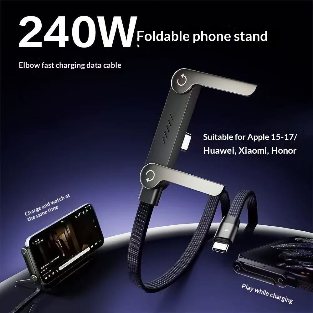 240W Fast-Charging Cable with Foldable Stand – Multi-Device Data & Charging Cable