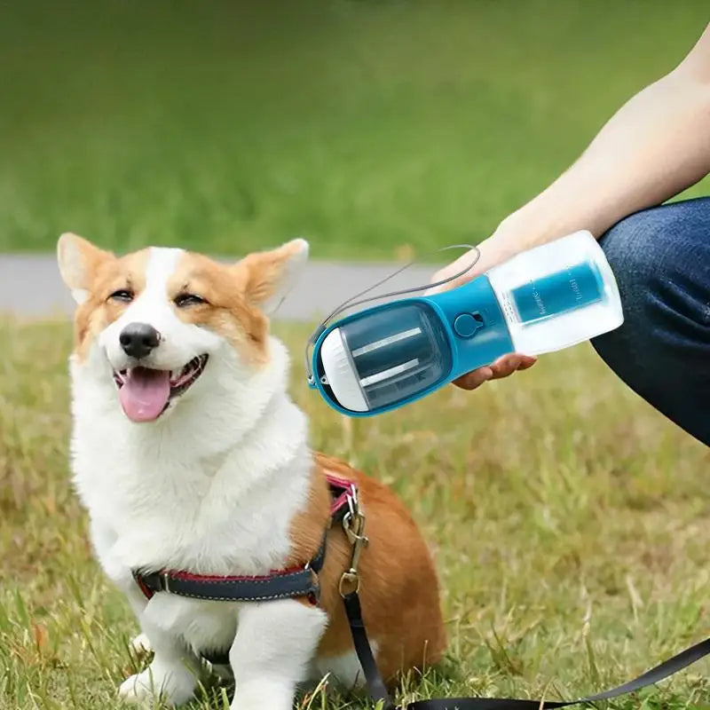 3-in-1 Portable Dog Water Bottle with Food & Waste Bag Compartment
