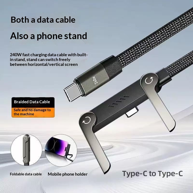 240W Fast-Charging Cable with Foldable Stand – Multi-Device Data & Charging Cable