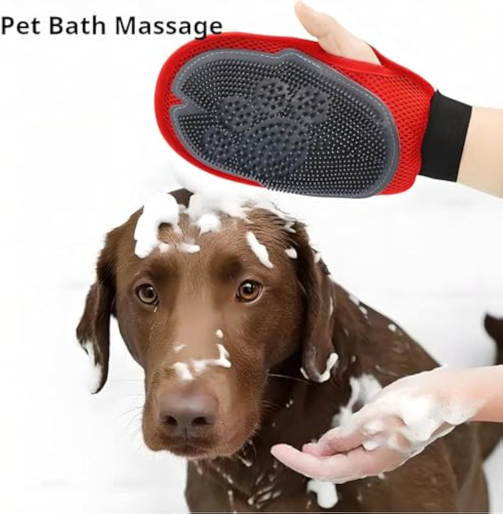 Pet Grooming Glove – Dog & Cat Hair Remover Mitt with Bathing Brush