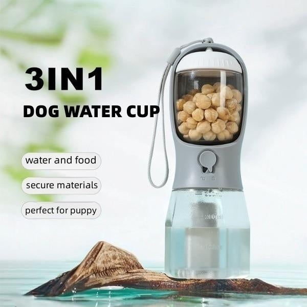 3-in-1 Portable Dog Water Bottle with Food & Waste Bag Compartment