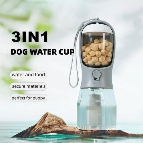 3-in-1 Portable Dog Water Bottle with Food & Waste Bag Compartment